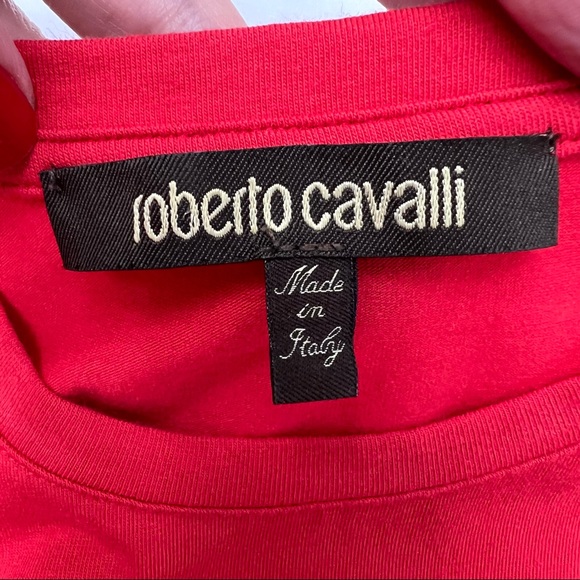Roberto Cavalli Red Glitter Gold Logo Tee Size M - Picture 12 of 14